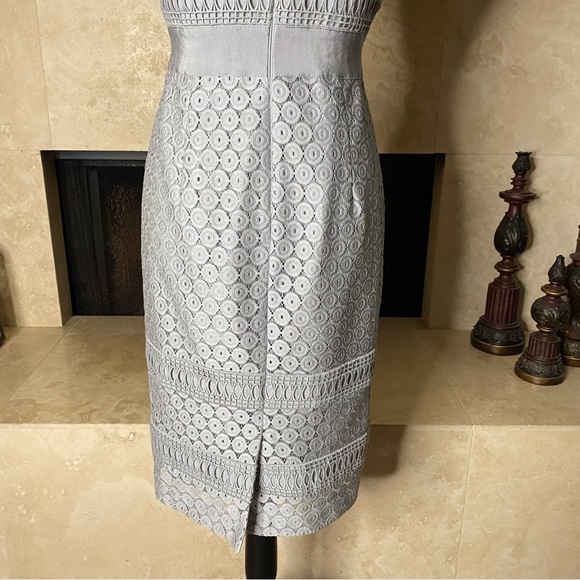 Antonio Melani Grey Eyelet lace overlay mid length sleeveless dress Size 2 - Picture 7 of 16